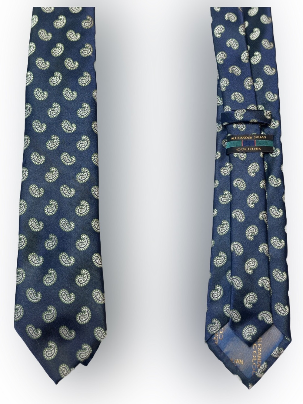 Alexander Julian Navy Silk Tie with Light Green Paisley